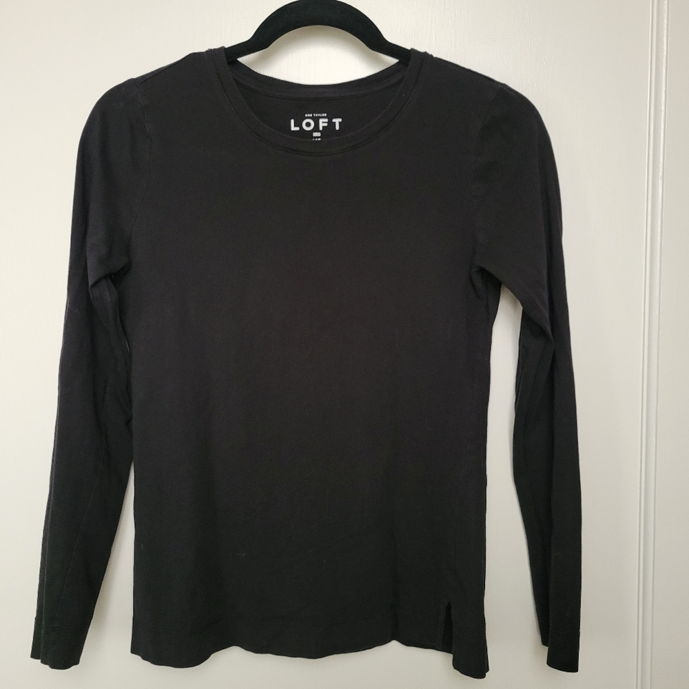 Ann Taylor LOFT Black Cotton Long Sleeve Shirt